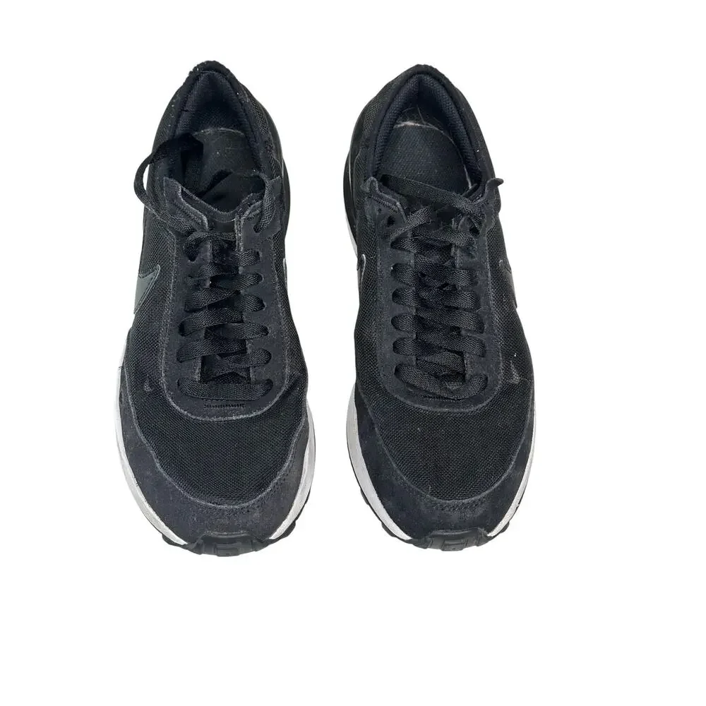 Nike Waffle One Black White Mesh Suede Sneakers Boys 7Y Low Top Womens 8.5